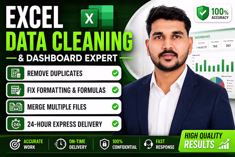 Cover image for clean, organize, and format messy excel data or CSV files