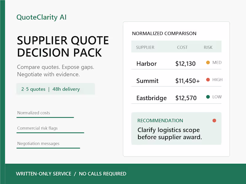 Cover image for Supplier Quote Comparison & Negotiation Pack