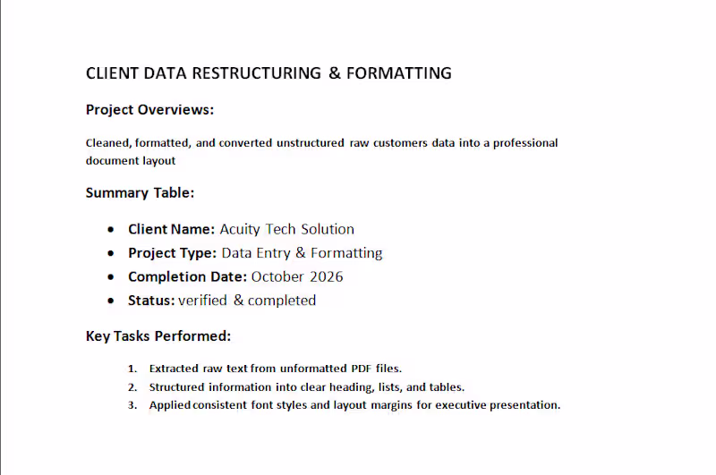 Cover image for Professional Data Entry Document Formatting Service