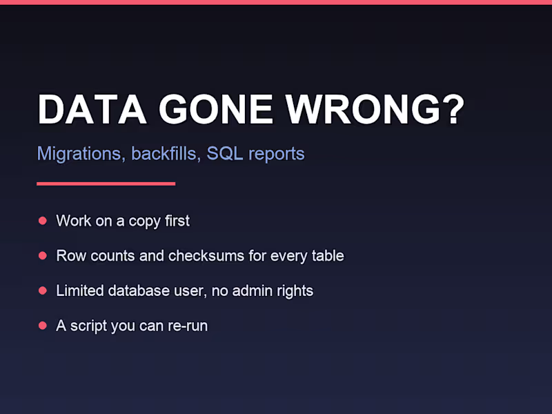 Cover image for Database Fixes & Migrations: PostgreSQL, Backfills, SQL Reports