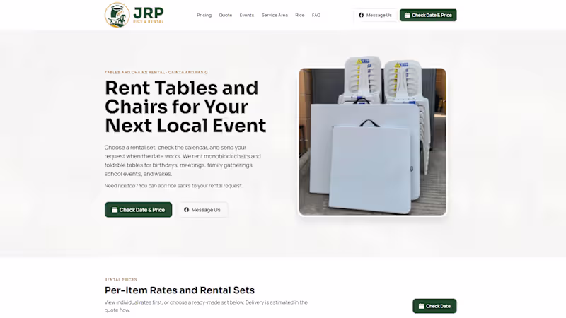 Cover image for JRP Rice & Rental: Website