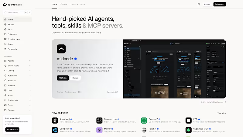 Cover image for agentools.sh, a hand-picked directory of AI tools