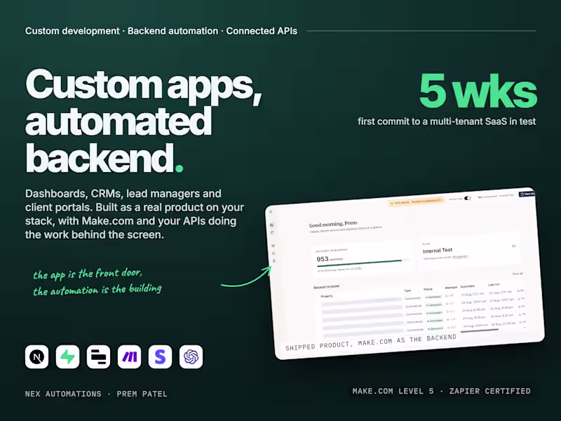 Cover image for Custom Dashboards, CRMs & Portals with a Make.com Backend