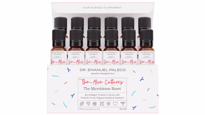 Cover image for Probiotic product in vials and boxes