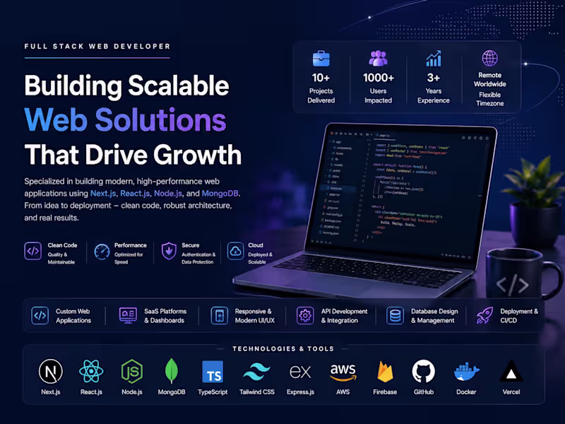 Cover image for Full-Stack SaaS & Web App Development (Next.js, Node.js, MongoDB