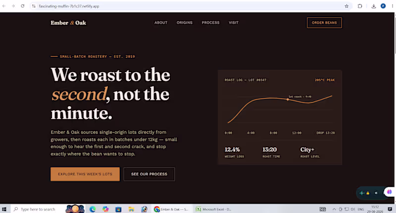 Cover image for Ember & Oak — Coffee Roastery Landing Page created by me