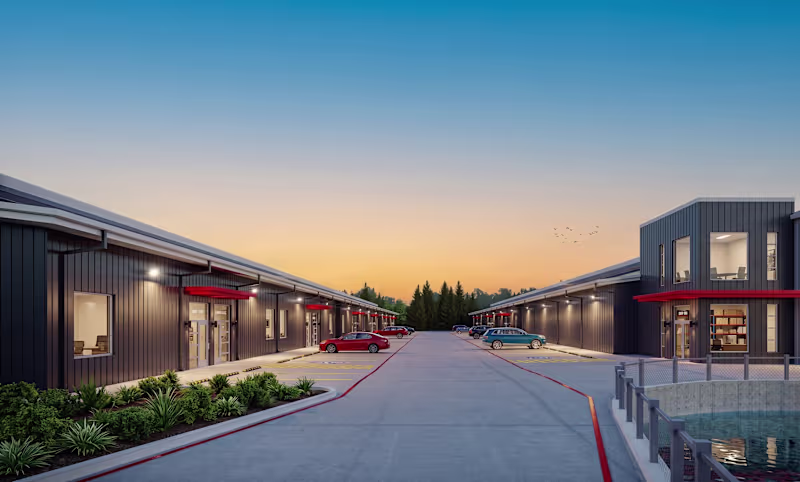Cover image for Flex-Industrial Business Park at Dusk
