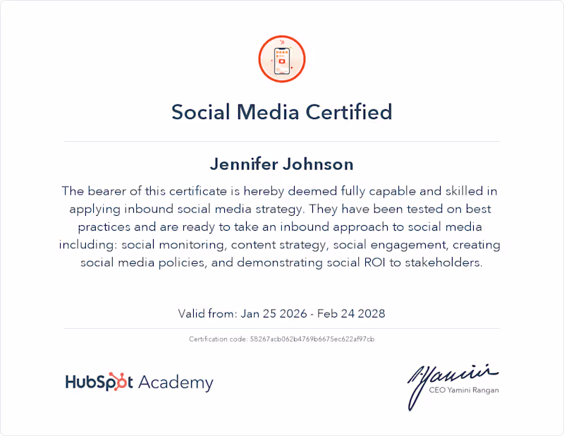 Cover image for HubSpot Social Media Certified