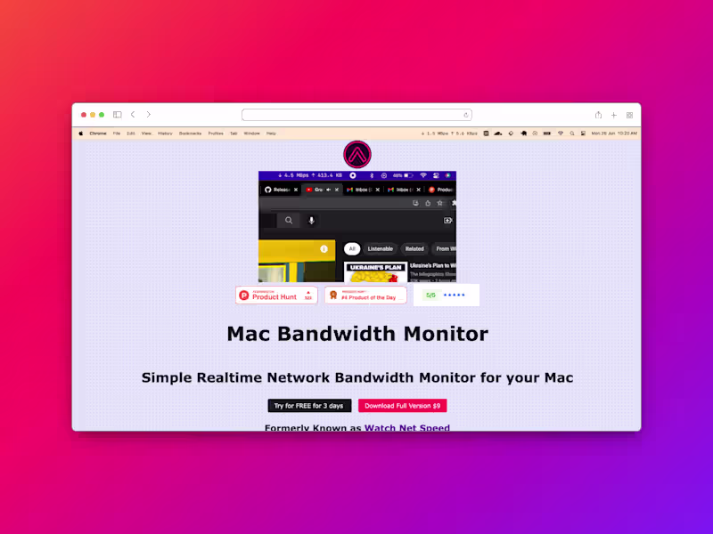 Cover image for Mac Menubar App - Realtime Bandwidth Monitor