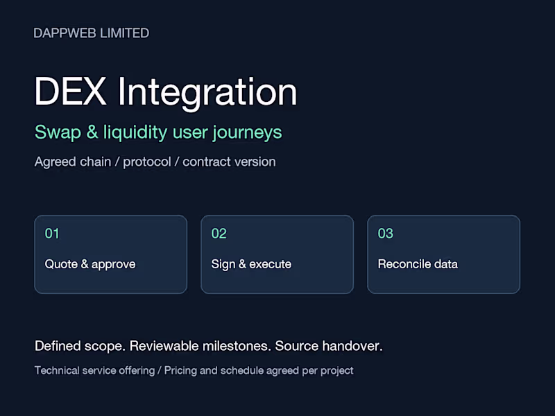 Cover image for DEX Swap & Liquidity DApp Integration on an Agreed Chain