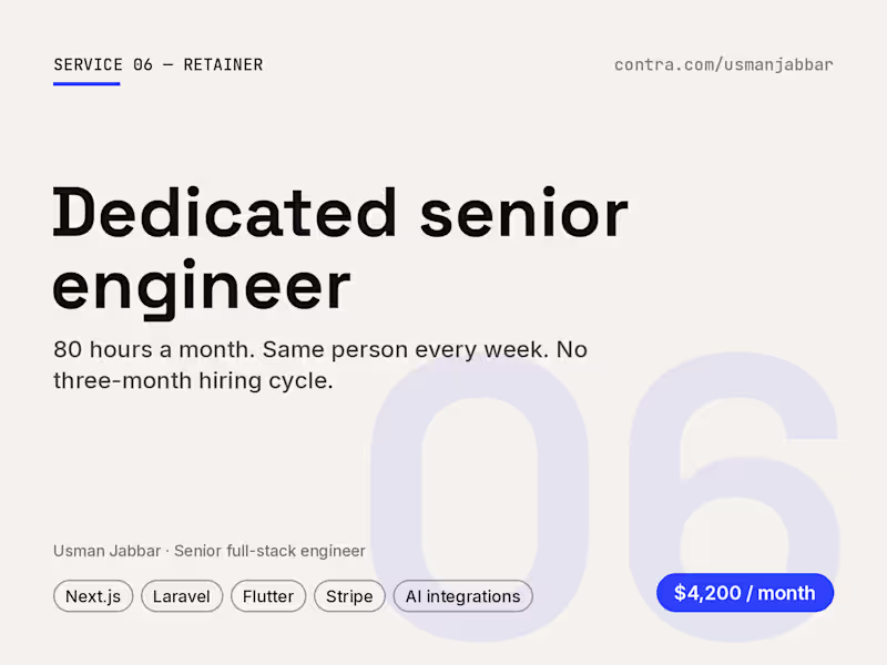 Cover image for Dedicated senior full-stack engineer — 80 hrs/month