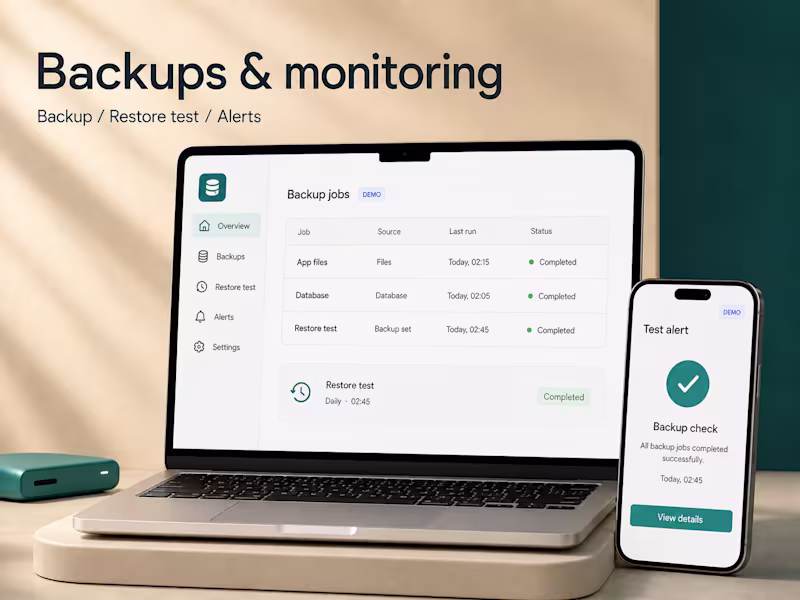 Cover image for Website backups, restore testing and uptime alerts