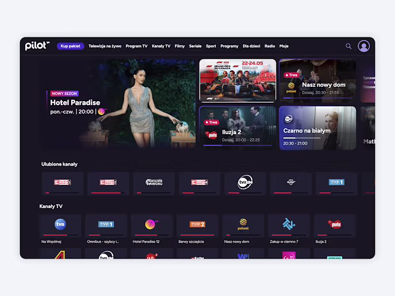 Cover image for Pilot WP – Home page showcasing TV and TVOD content