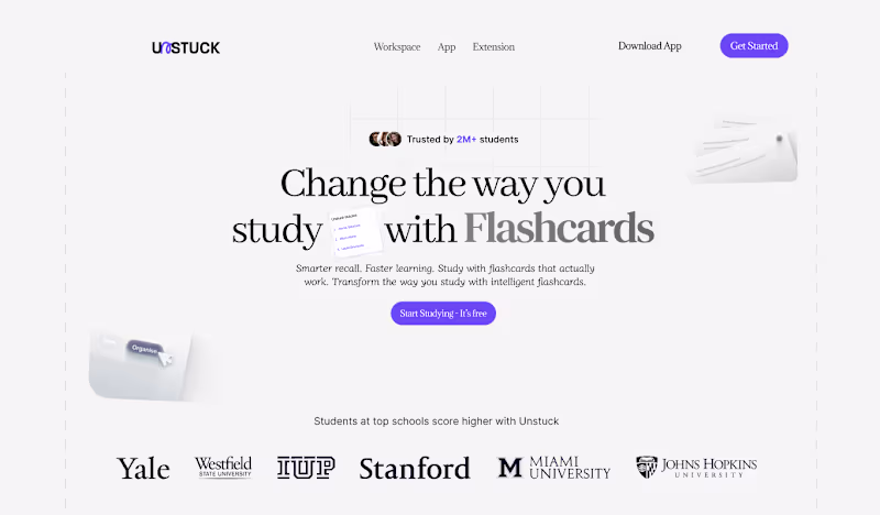 Cover image for Unstuck Smart Flashcard App Landing Page Design