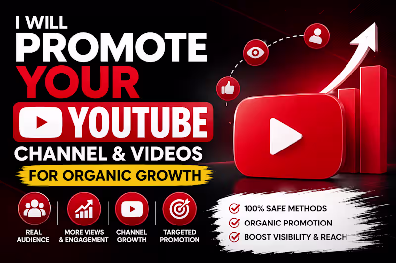 Cover image for I will promote your YouTube channel and videos for organic growt