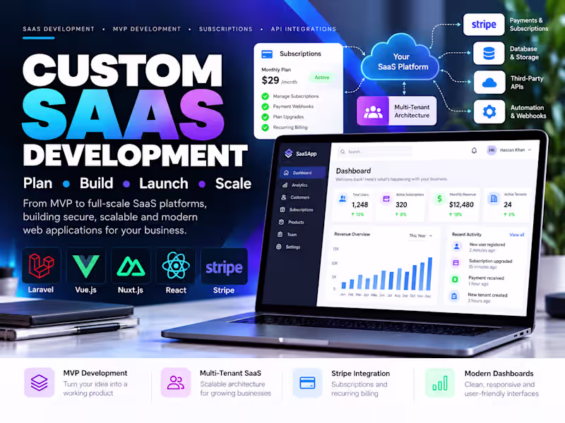 Cover image for I will build a custom SaaS platform with Laravel, Vue or React
