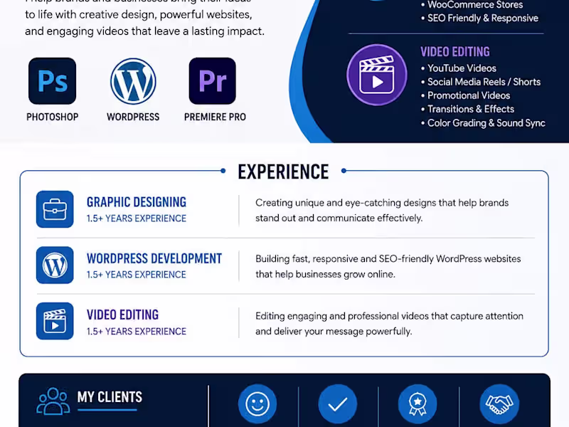 Cover image for Graphic Designing | WordPress Web Designing | Video Editing.