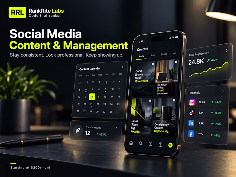 Cover image for Social Media Content & Management- Starting at $200/month