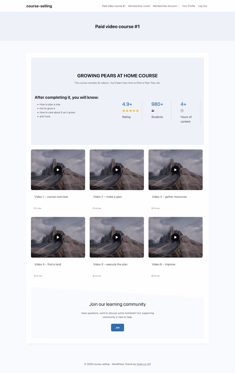 Cover image for A simple WP website for selling a video course (plugins + code)