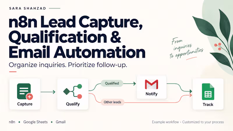 Cover image for n8n Lead Capture, Qualification & Email Automation