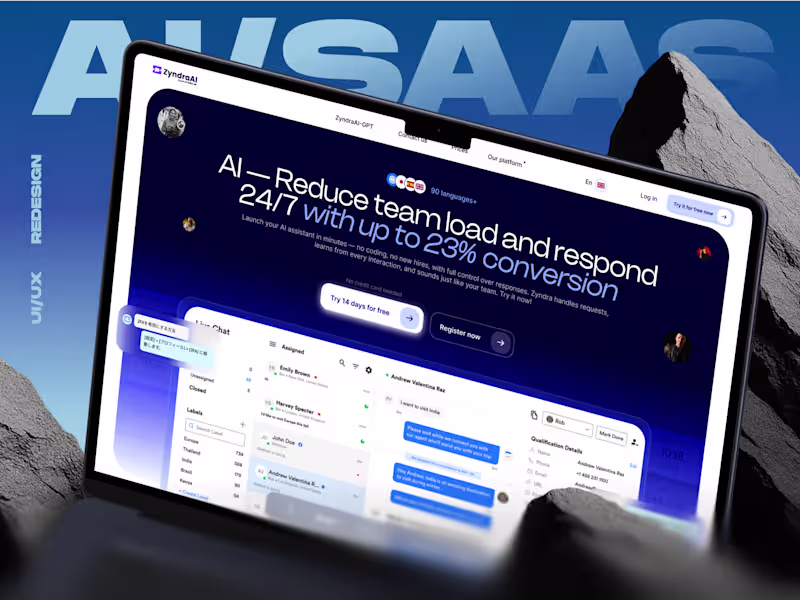 Cover image for ZyndraAI - Ai SaaS platform dashboard UI UX website