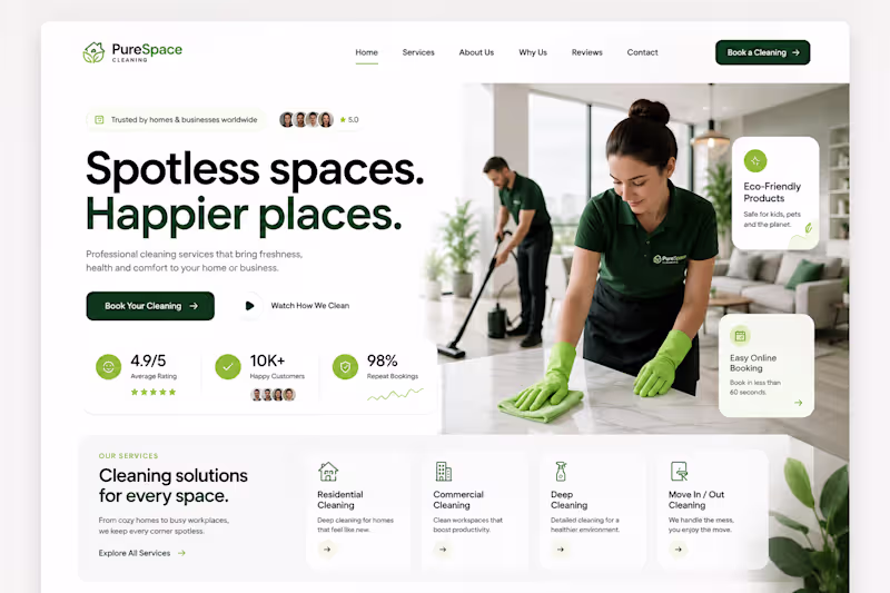Cover image for PureSpace Cleaning | Website Concept
A