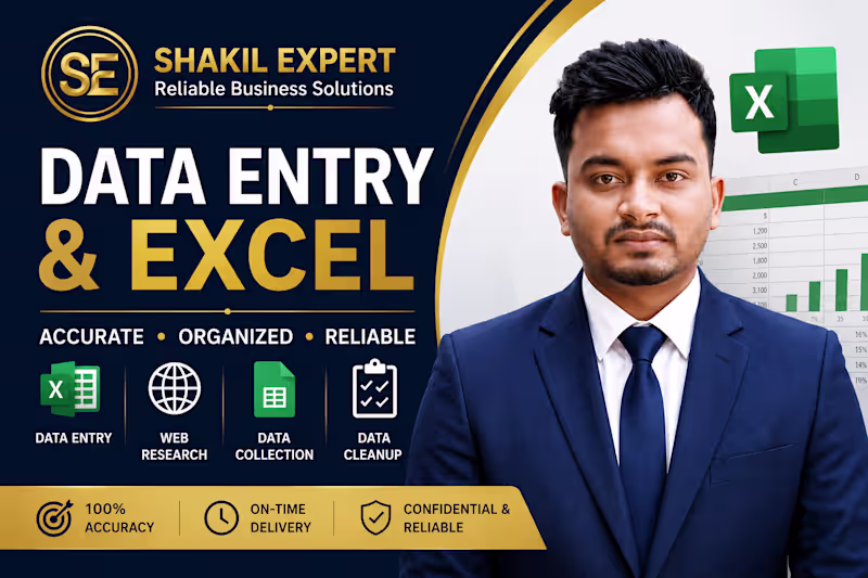Cover image for Data Entry & Excel Spreadsheet Management