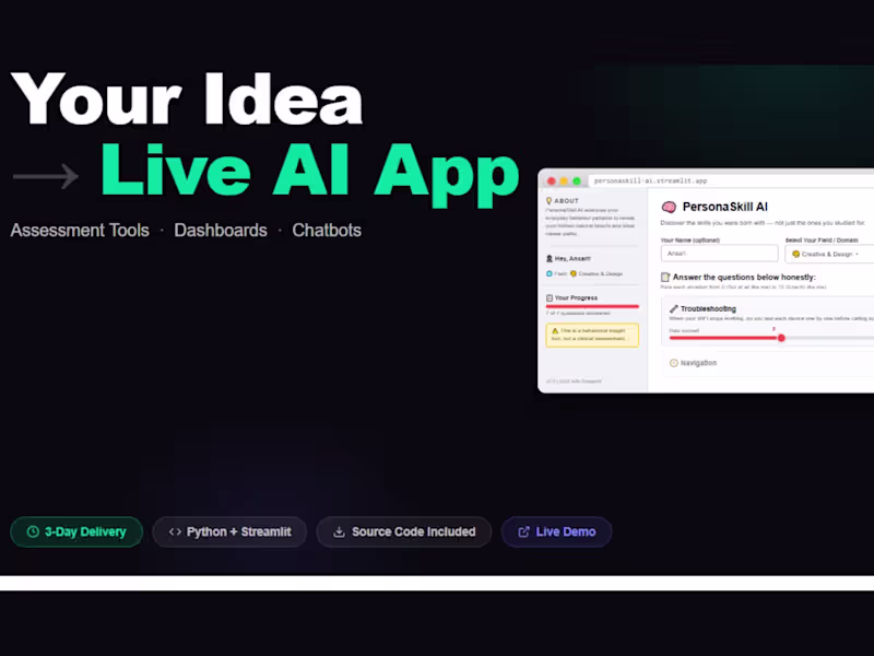 Cover image for Custom AI Web App — Assessment, Quiz & Career Tools