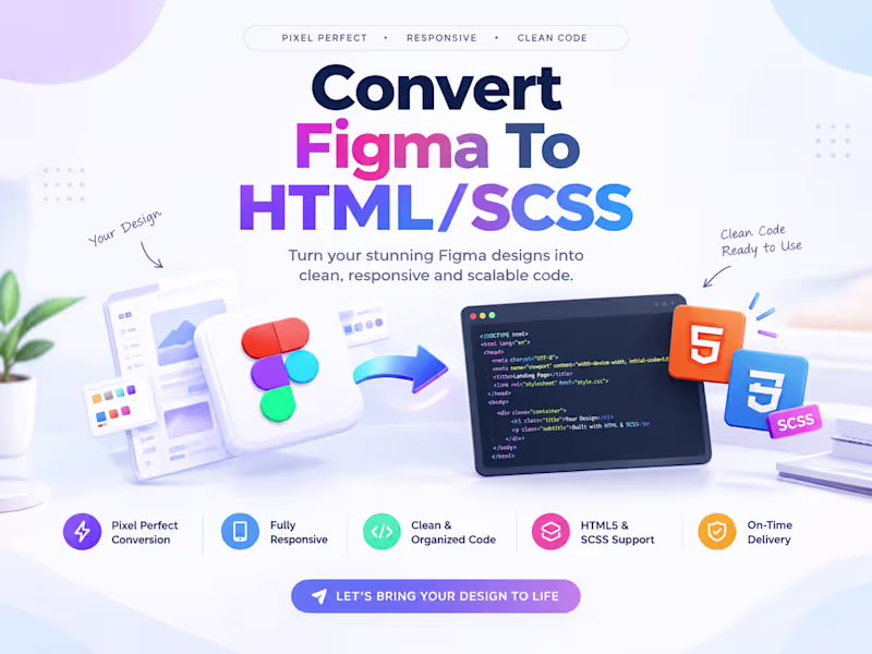Cover image for convert figma to HTML PSD to HTML with bootstrap tailwind