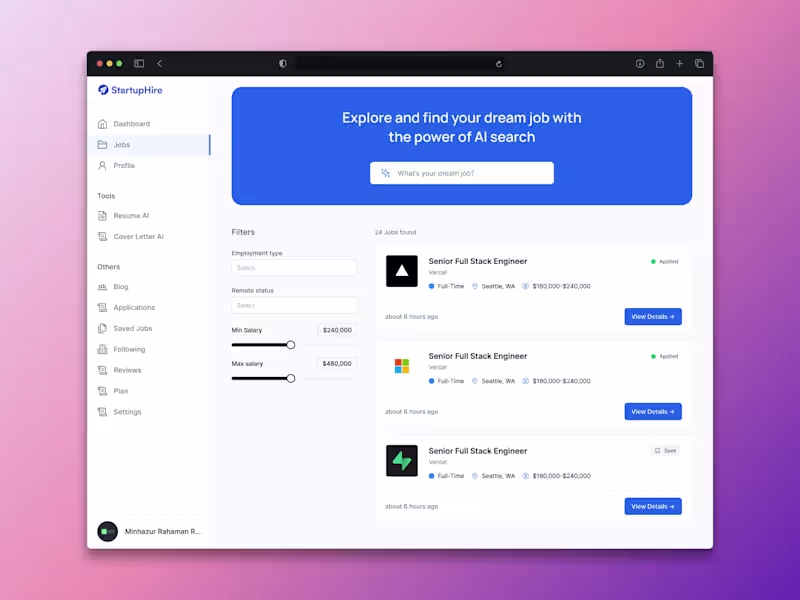 Cover image for StartupHire - AI SaaS Startup