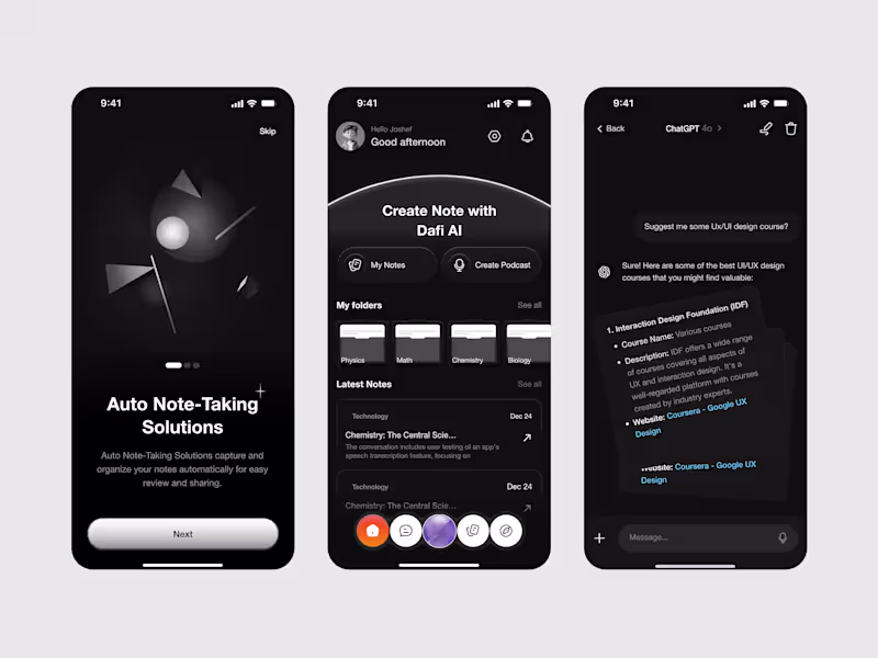 Cover image for AI Auto Note - Taking App | Dafi AI Mobile UI Design