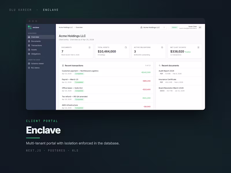 Cover image for Enclave: a client portal with database-level tenant isolation