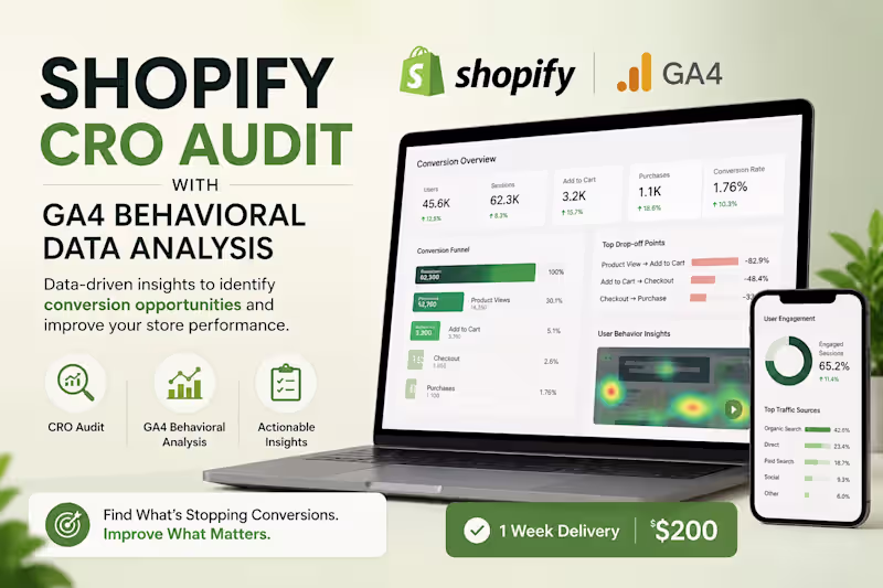 Cover image for Shopify CRO Audit & GA4/behavioral data analysis