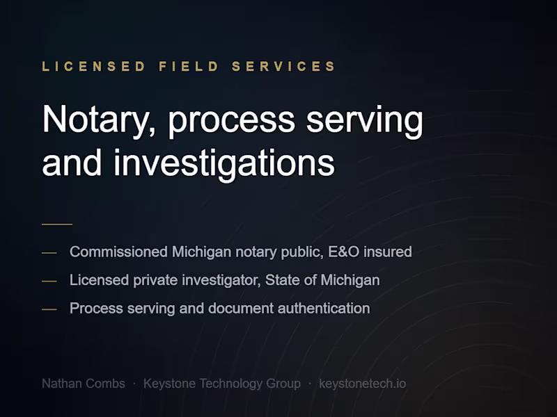 Cover image for Notary, Process Serving & Field Services (Michigan)