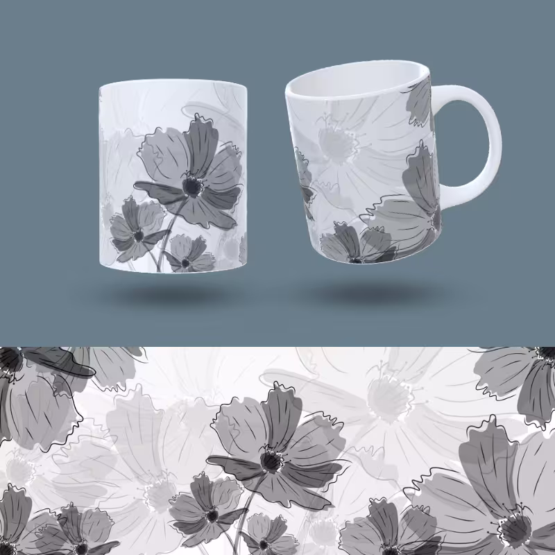 Cover image for Ilustración para taza. Flores blanco