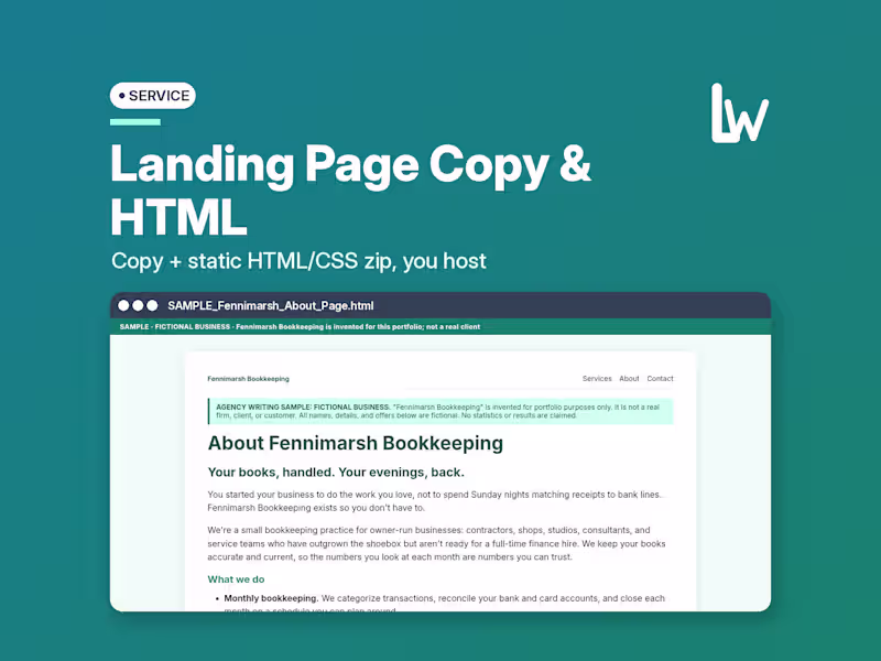 Cover image for Landing Page Copy & Design | Static HTML and CSS Files You Host