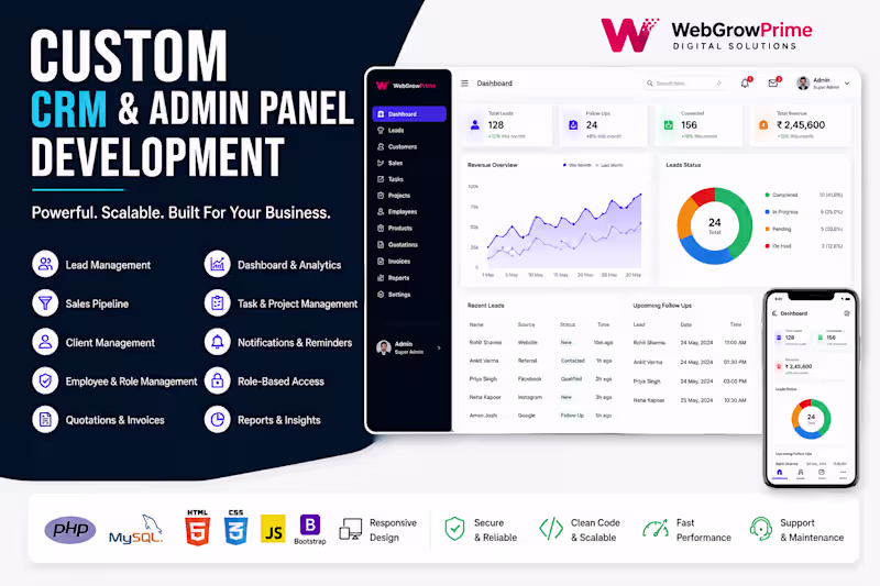 Cover image for Custom CRM & Admin Panel Development | PHP & MySQL