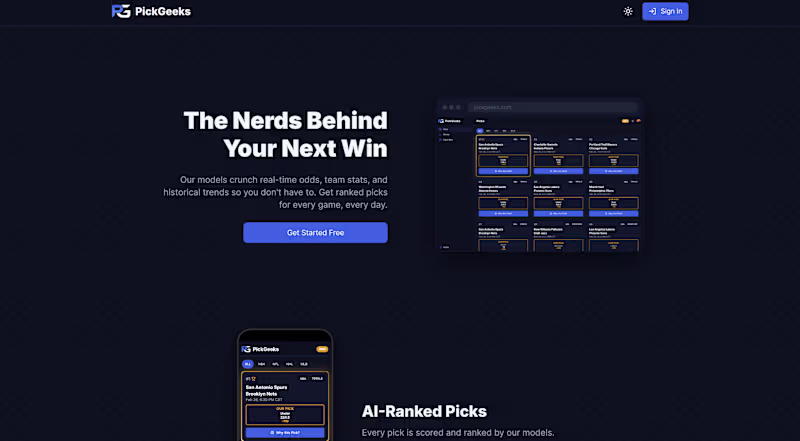 Cover image for PickGeeks — AI Sports Intelligence