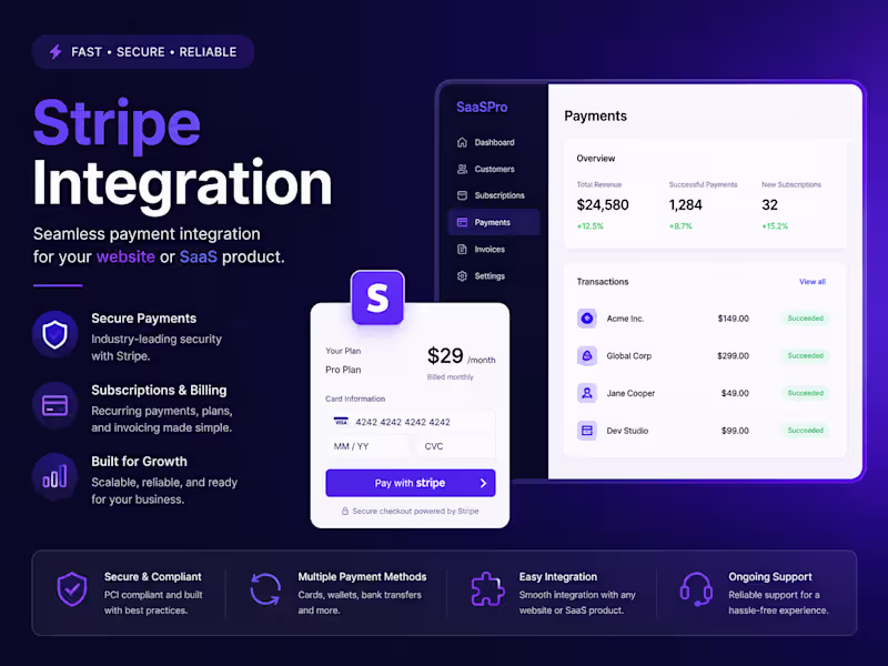 Cover image for Payment/Stripe Integration for SaaS & Websites
