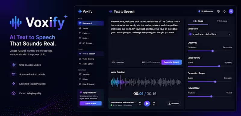 Cover image for Voxify | AI Text-to-Speech Platform
Built