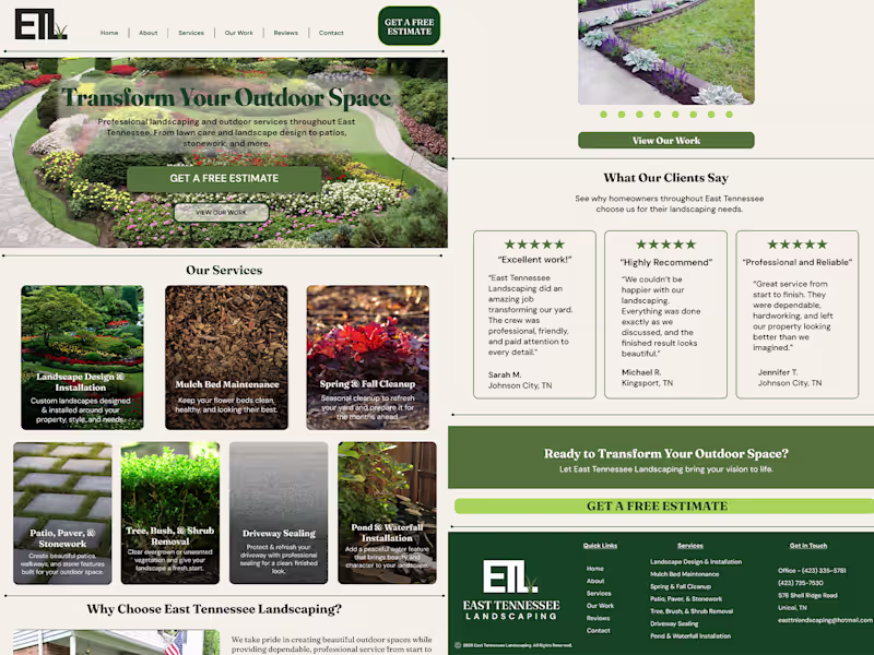 Cover image for East Tennessee Landscaping Rebrand and Website Design