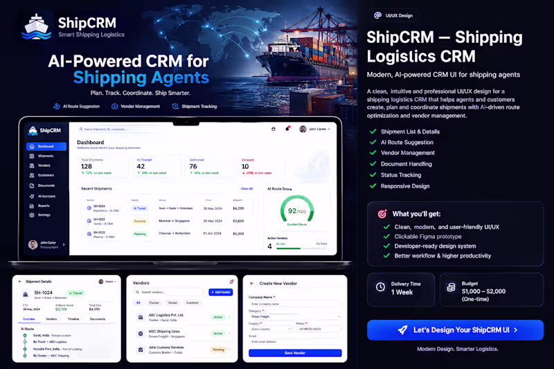 Cover image for Contra Description AI-Powered Shipping CRM UI/UX Concept A m...