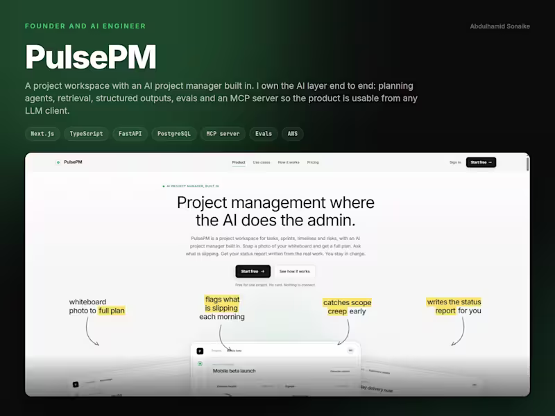 Cover image for PulsePM: an AI project manager built into the workspace