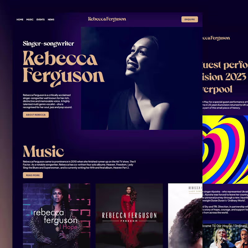 Cover image for Webflow Website Design & Development - Rebecca Ferguson, Singer