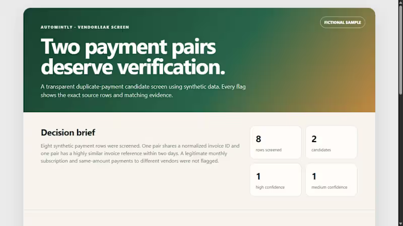 Cover image for Find duplicate-payment candidates in a sanitized vendor export