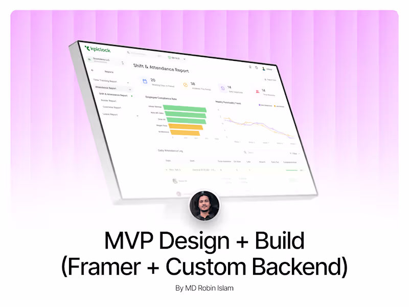 Cover image for MVP Design + Build (Framer + Custom Backend)