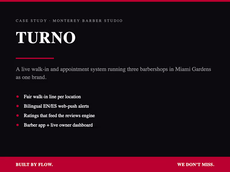 Cover image for Turno — Live Queue System for a 3-Location Barbershop