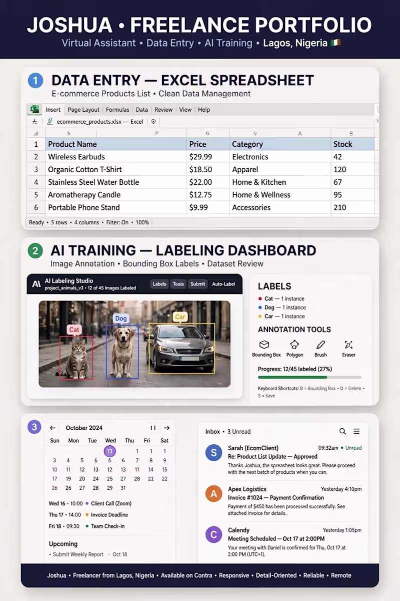 Cover image for I will do fast Data Entry, Virtual Assistant & AI Labeling in 24