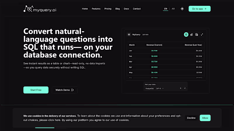 Cover image for MyQuery | AI-Powered Analytics & Dashboard Generation Platform