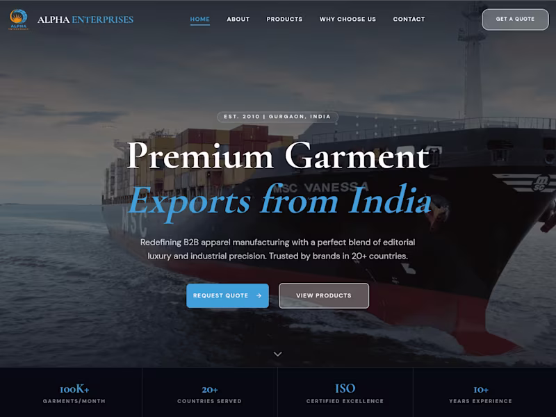 Cover image for Alpha Enterprises Apparel Export / Garment Manufacturing